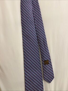 Hermes Blue & Red Chevron Silk Tie